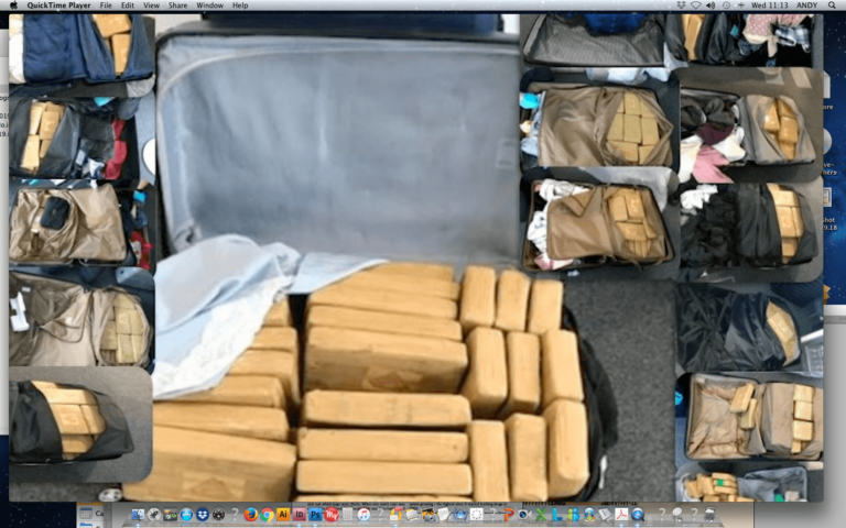 Drugs found in suitcases in the Farnborough drug bust in January 2019. Drug smuggling in private aviation.