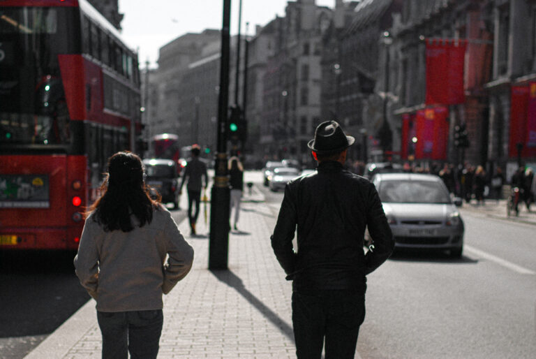 Two silhouettes pictured on London's Piccadilly.
